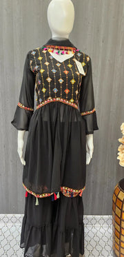 Black Sharara Dress Size 36 - Subtle and Timeless Party Wear