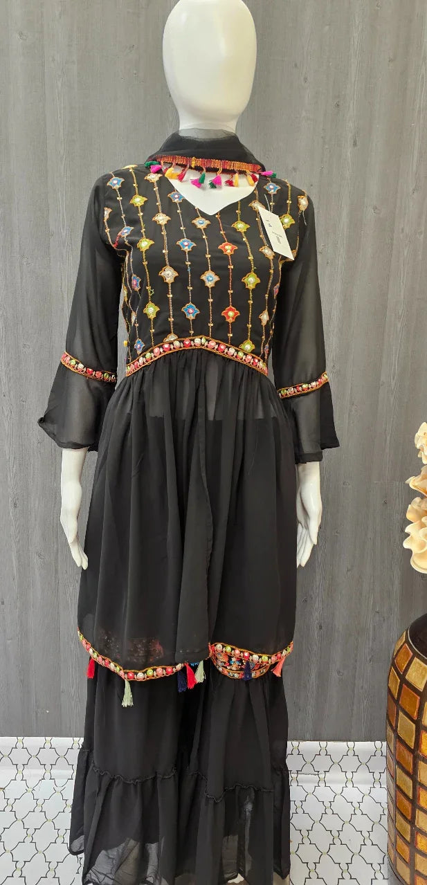 Black Sharara Dress Size 36 - Subtle and Timeless Party Wear