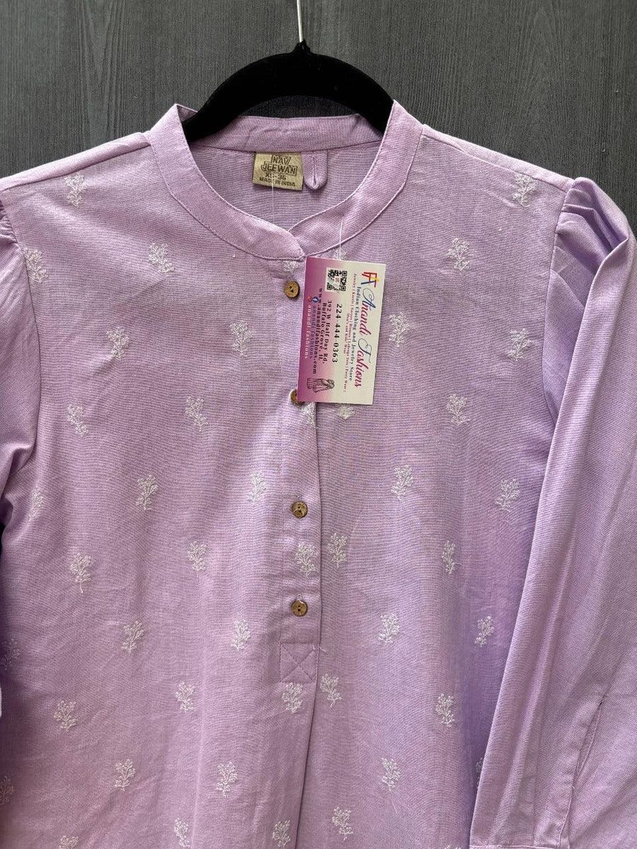 Lavender Pure Cotton Short Kurti/Top - Casual Ethnic Wear