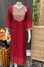 Maroon long  Anarkali kurti- Size 42/44