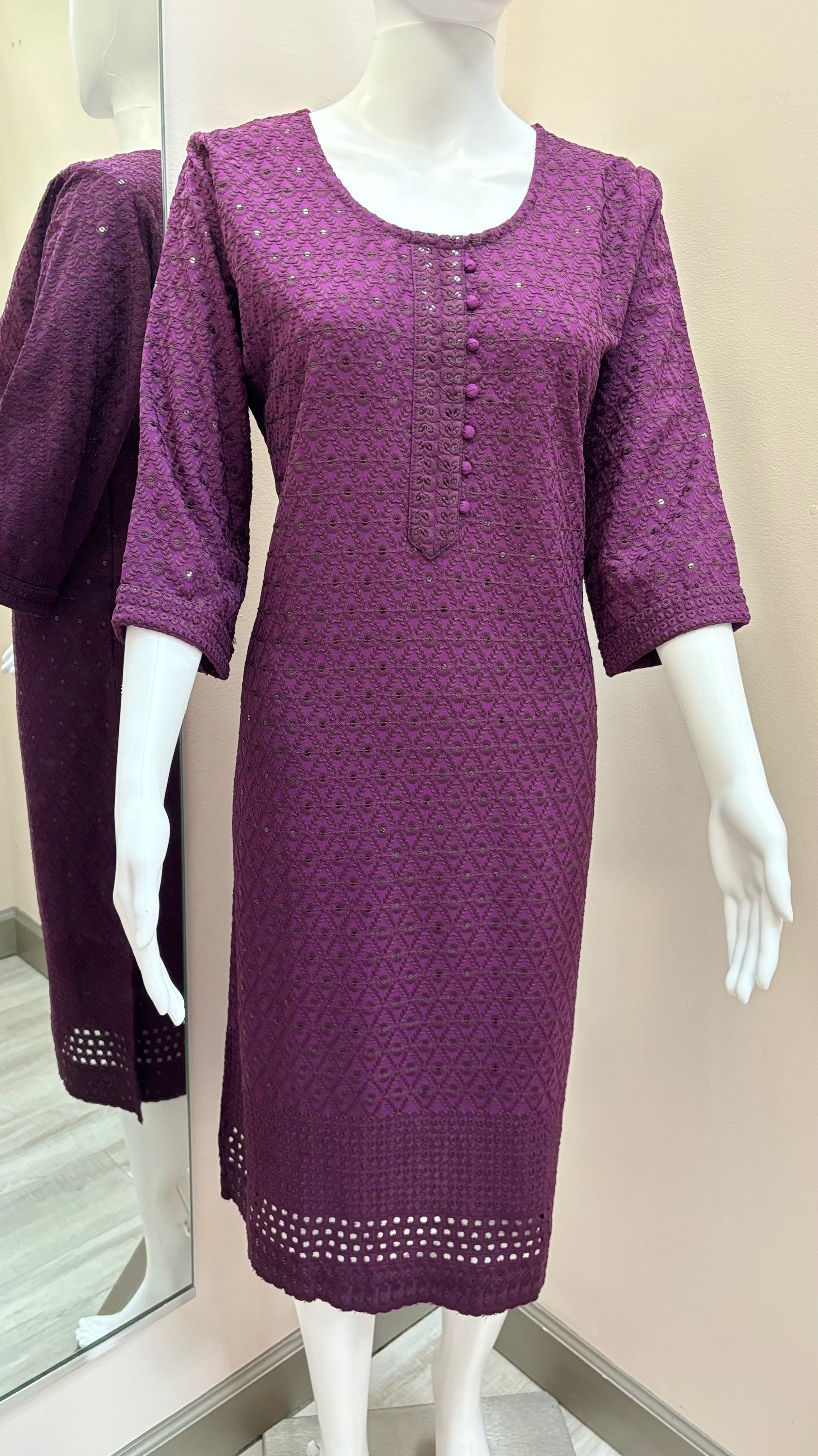 Chikankari Rayon Kurtis - Soft rayon Kurtis with sequence work image 5