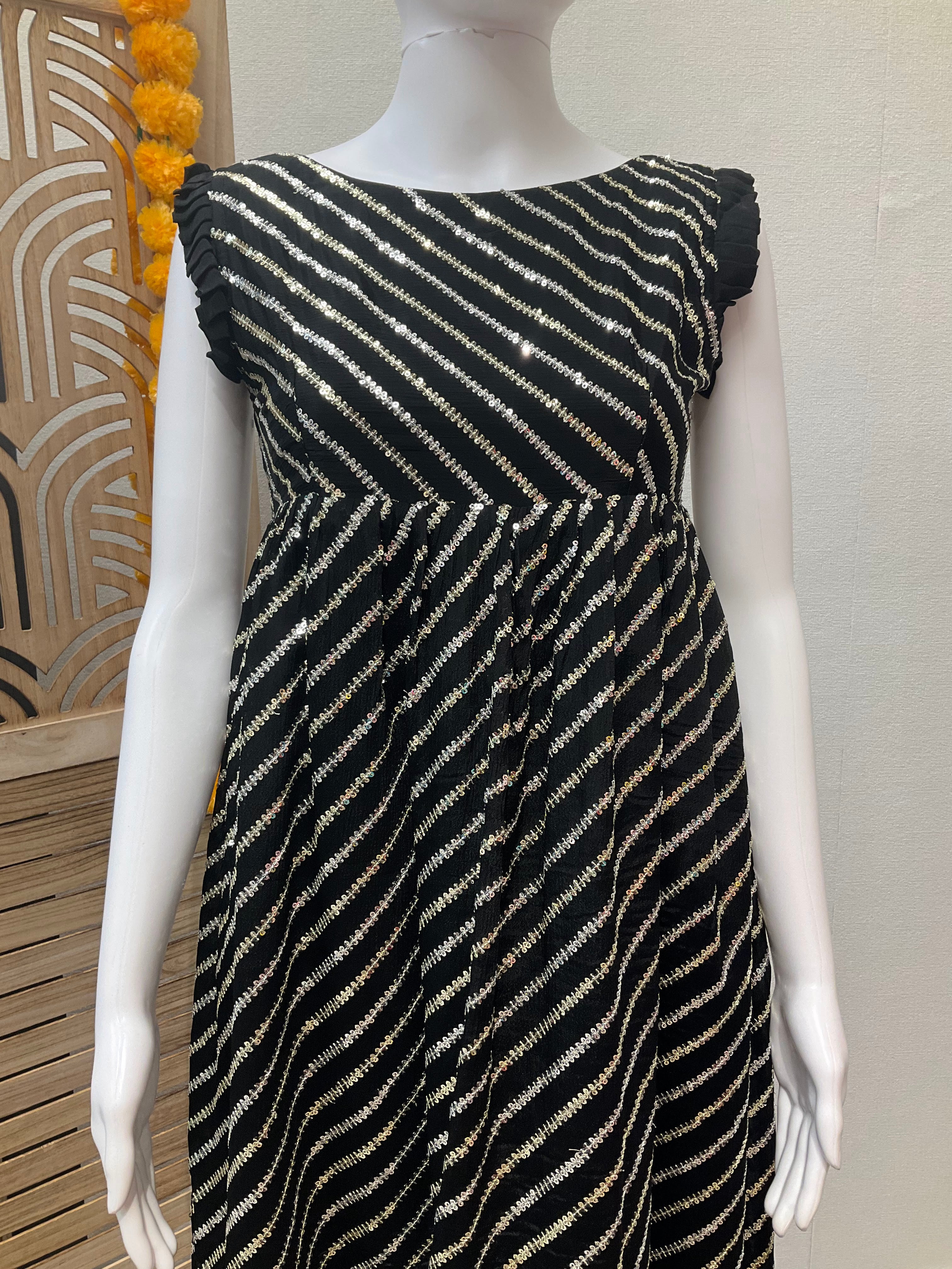 Teen Size 40- Black Party Wear Frock with Sequence work image 1