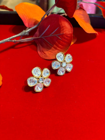 Stud Earrings - Flower Shape Kundan Studs