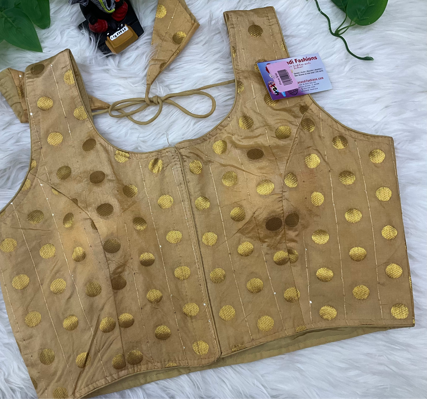 Indian Blouse - Print Sleeveless Blouse with Gold Prints image 2