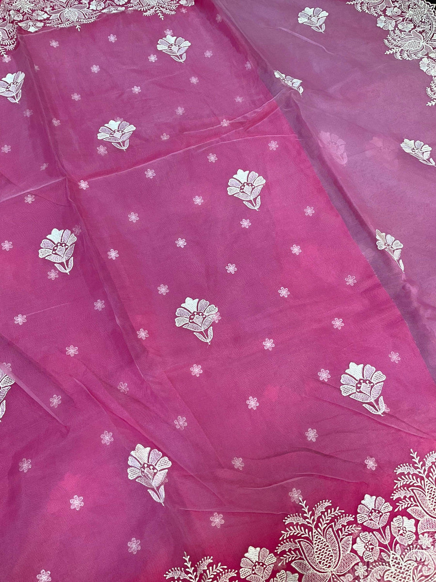 Organza saree with thread embroidery
