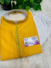 Premium Quality Haldi Yellow Silk Mens Kurta Pajama Set - Wedding Wear