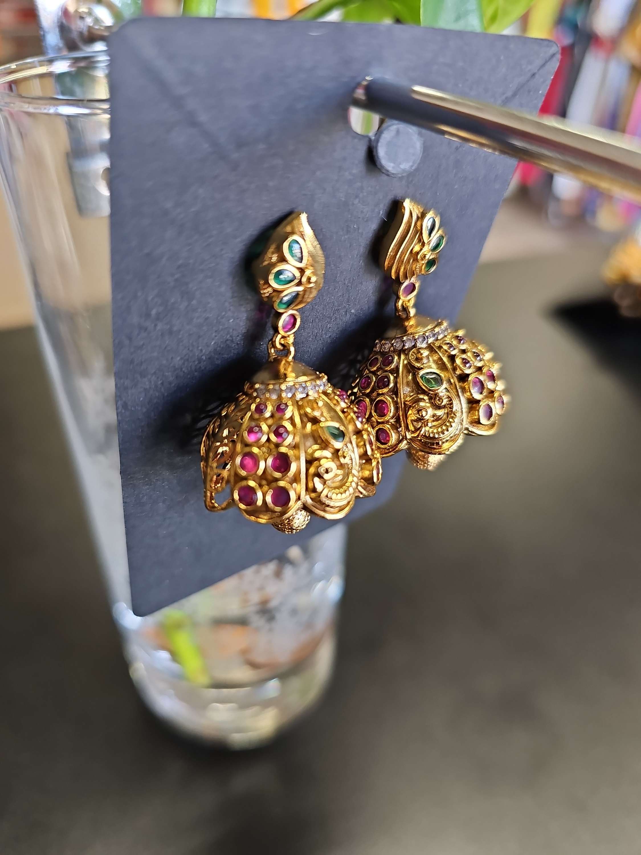 Gold Plated Earring - Gold Plated Red Pearl Earring Red Pearls image 2