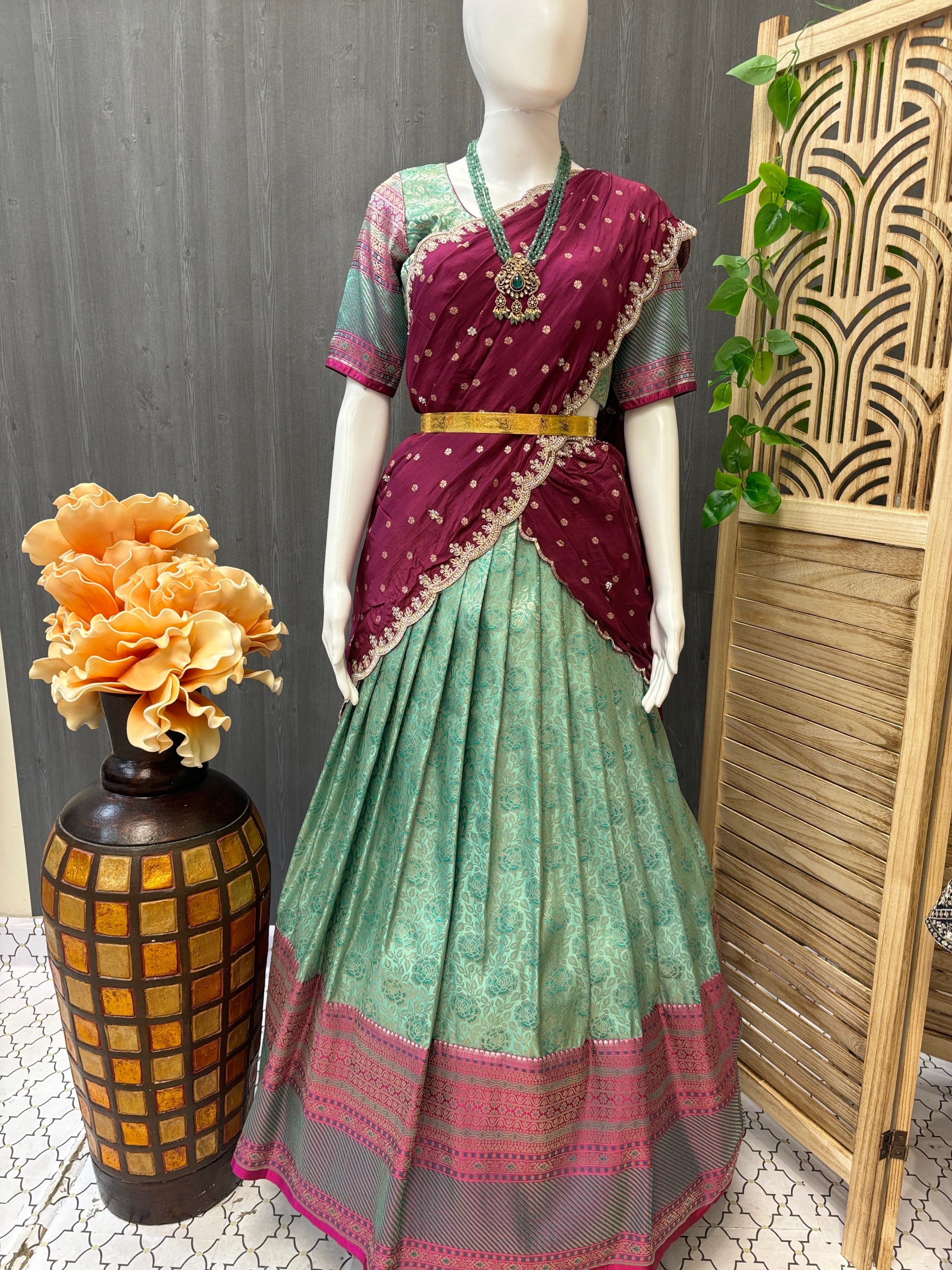 Benaras Half saree for young women / teenage girl blouse size 34 ( fits upto 38) image 3