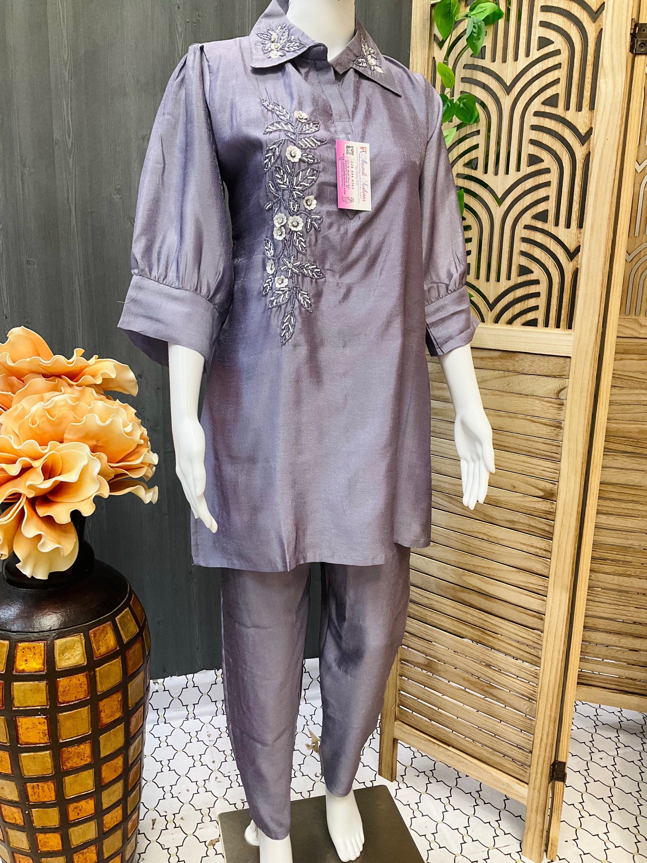 Elegant Lilac Co-ord Set with Intricate Bead Work - Party Ready image 0