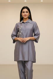Women’s Elegant Lilac Co Ord Set with Intricate Bead Work Party Ready Kurti Set