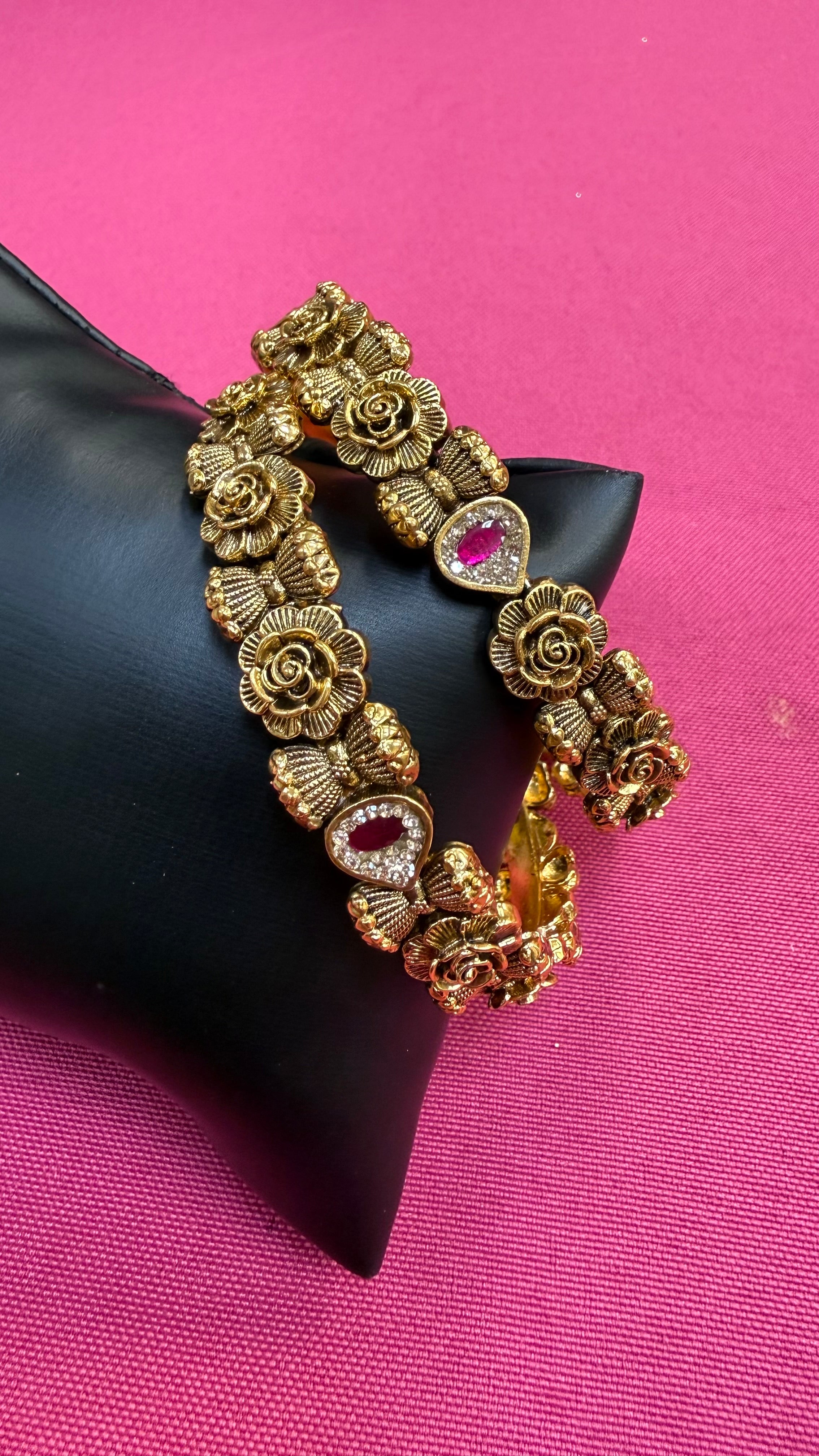 Antique Bangles set with Flower Design