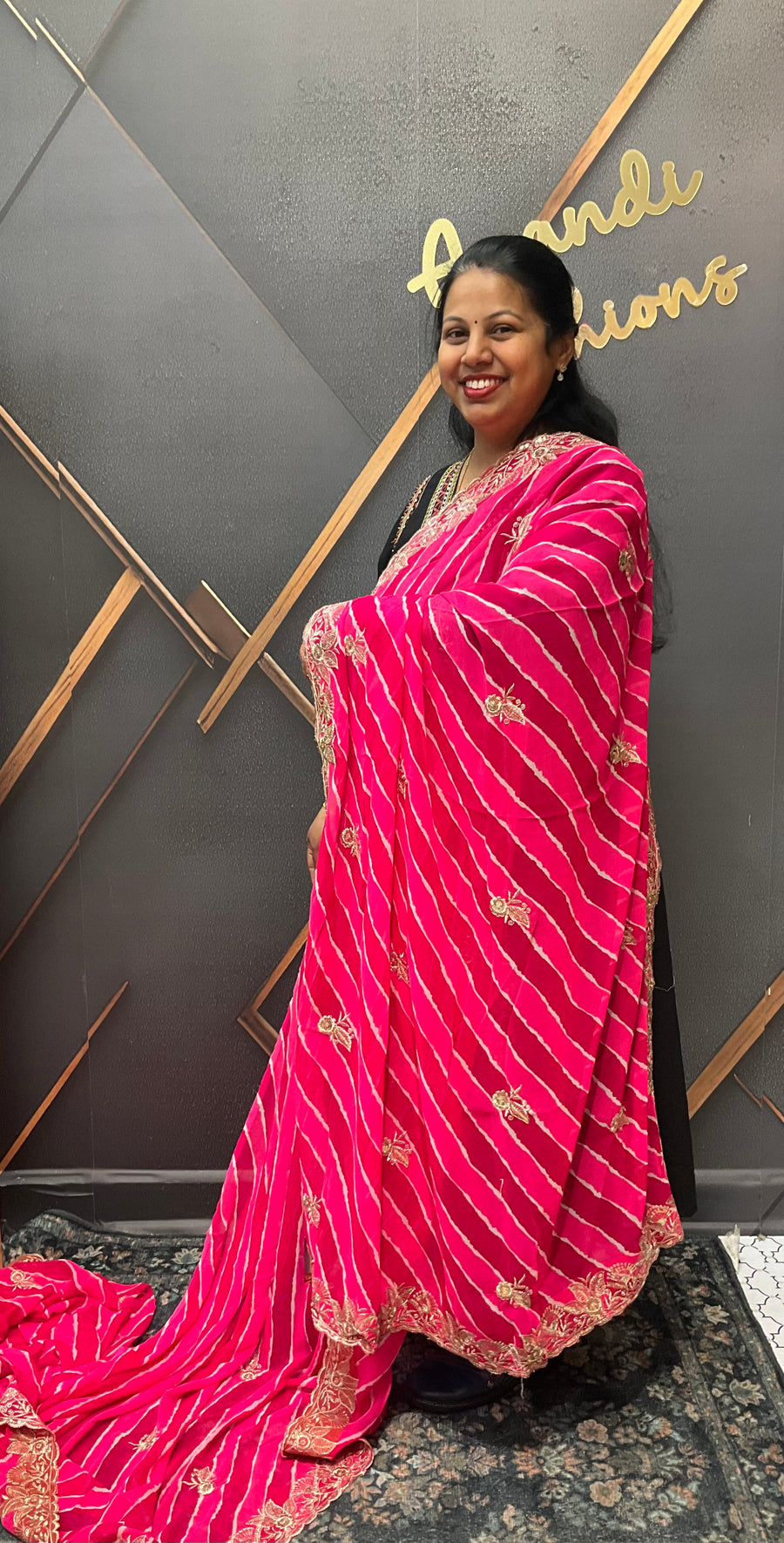 Pink Georgette Leheriya Saree