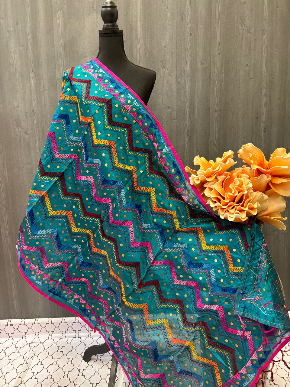 Silk Dupatta - Elegant and Charming Peacock Green Dupatta image 0