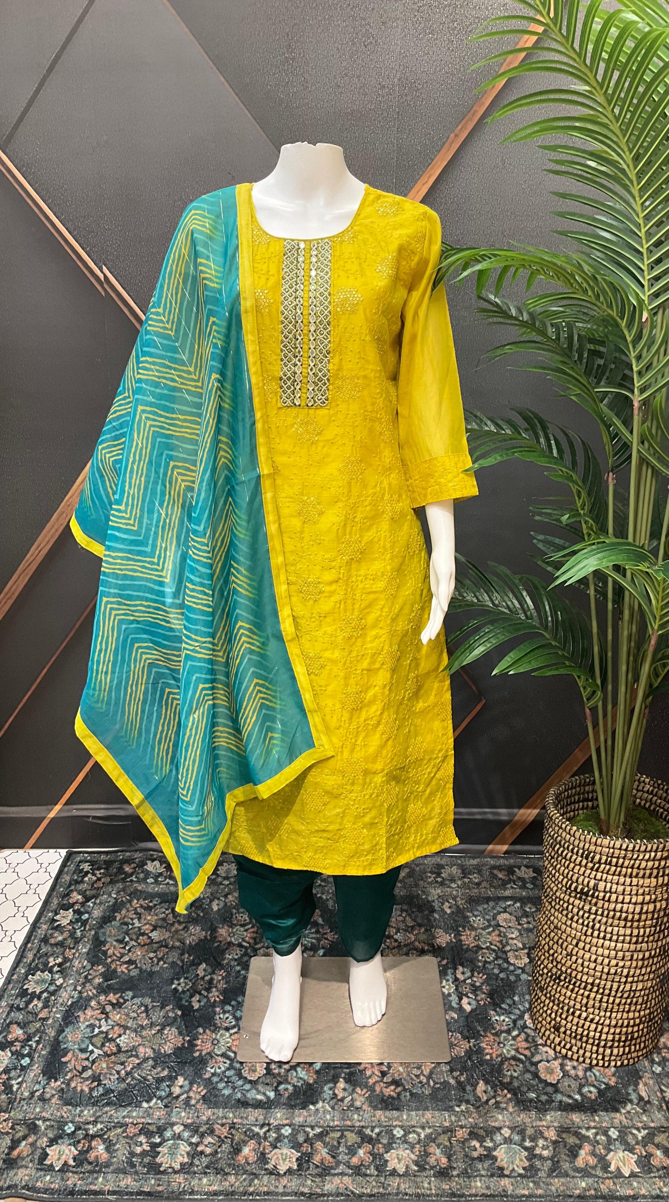 Green Kurti set with Leheriya Dupatta