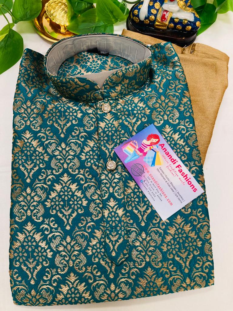 Size 2-Kurta for Boys - Boys Green Kurta with Stylish Pattern Pajama set image 0