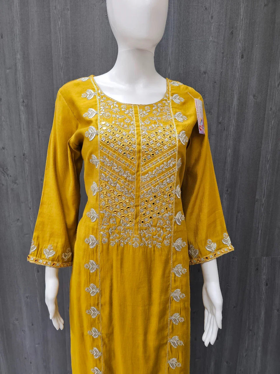 Indian Chudidhar - Party Wear Modal Silk Kurti Set with Chanderi Dupatta- Size 40