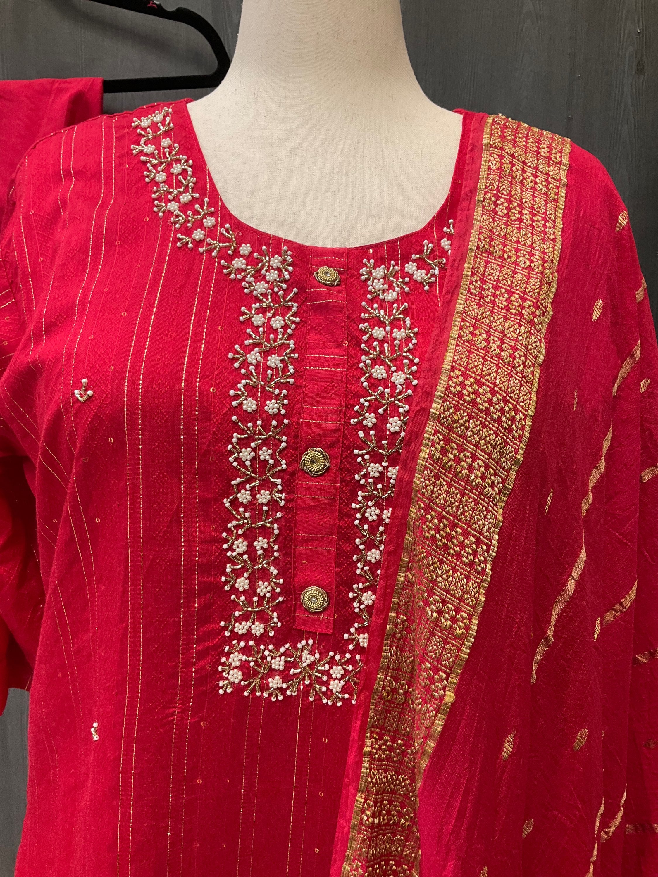 Plus Size - colorful silk Kurti set with Pearl Work image 1