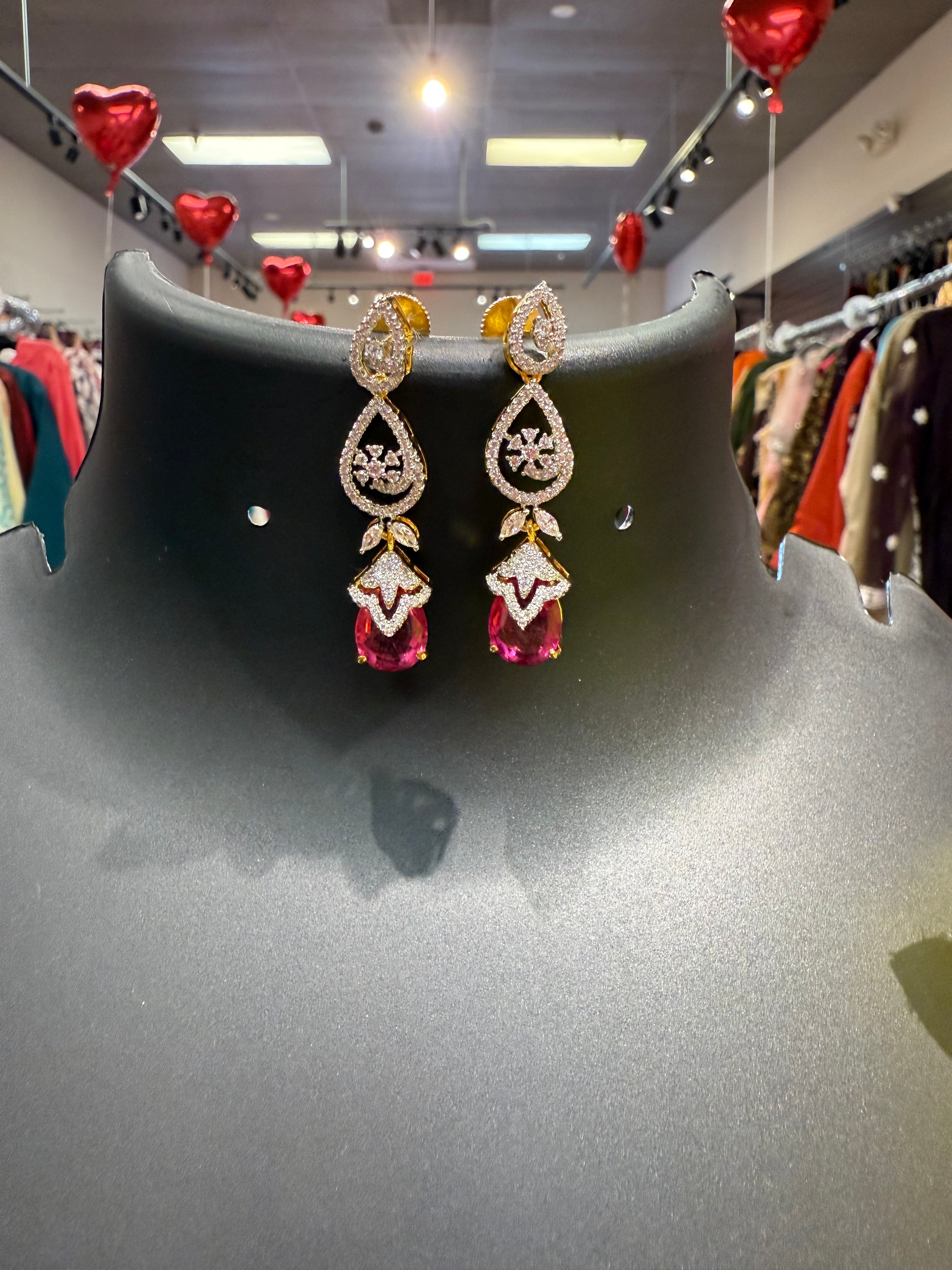 Party Wear CZ Necklace set with Drop Style pendant