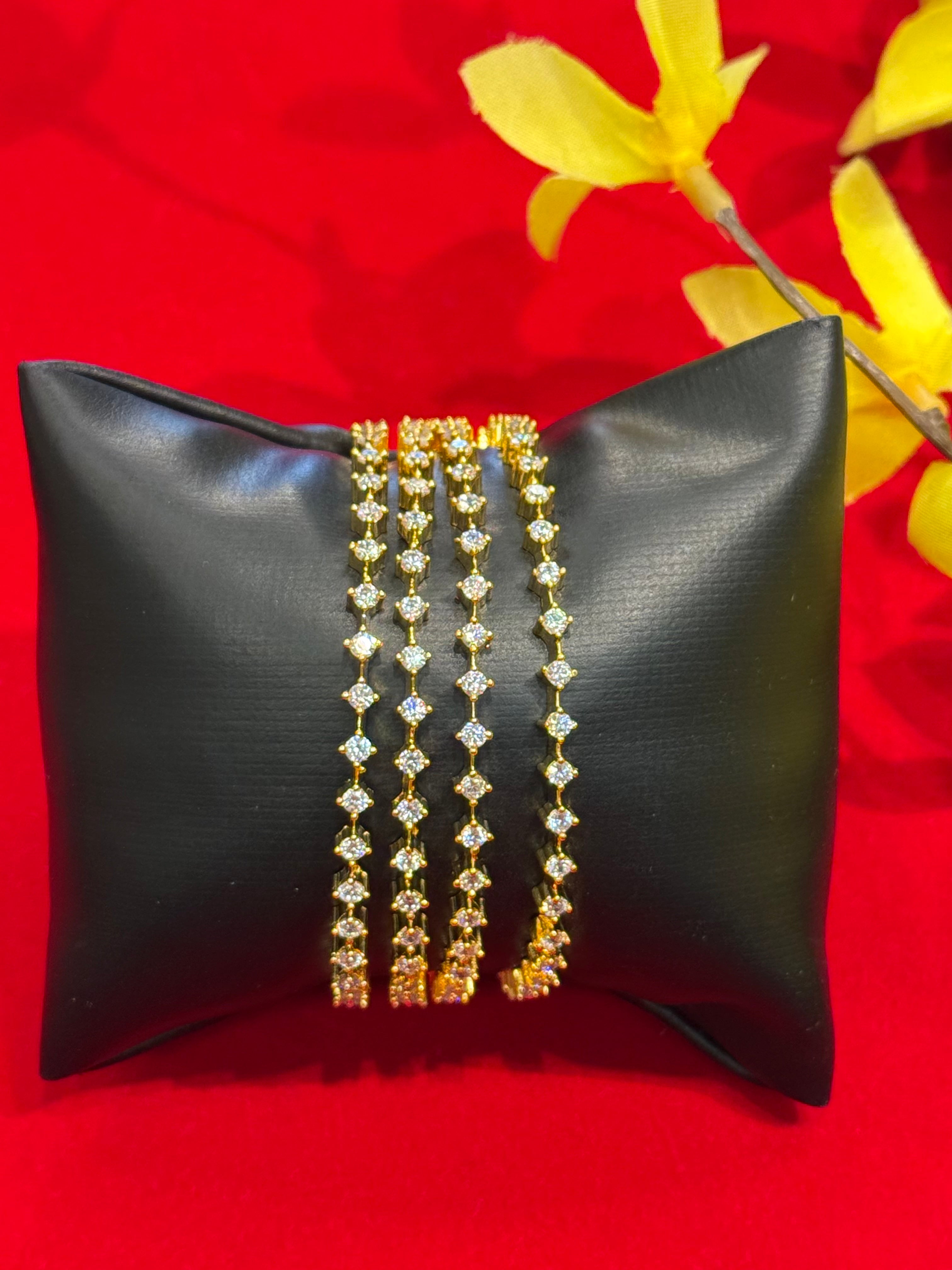 Gold Finish Thin AD Bangles- set of 4