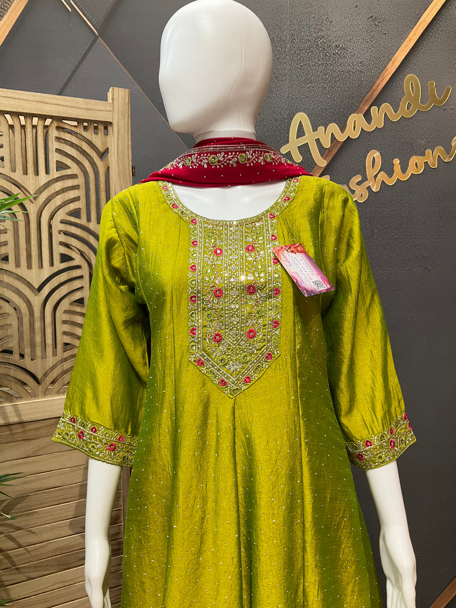 Green Anarkali Party Wear Kurti set