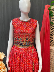 Teen Girls - Orange Lehenga set with Bandhani print