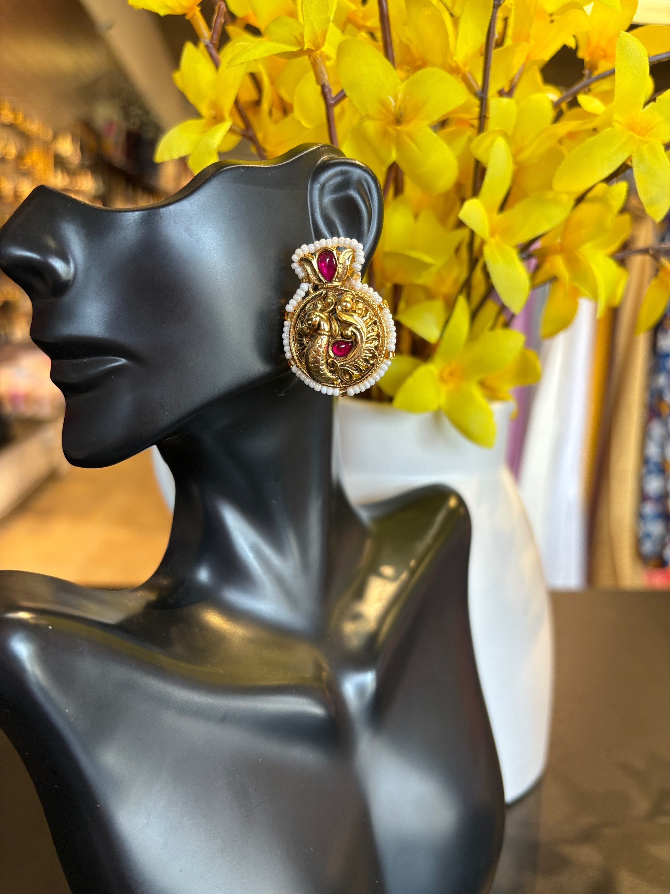 Antique Earrings - Jadav Kundan Peacock Design Earrings image 0