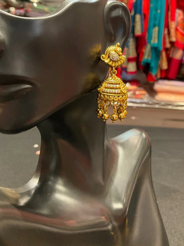 Peacock Design Gold plated Antique Finish Jhumkas/Earrings
