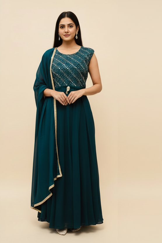 Long Party Wear Dress - Elegant Ethnic Gown for Special Occasions