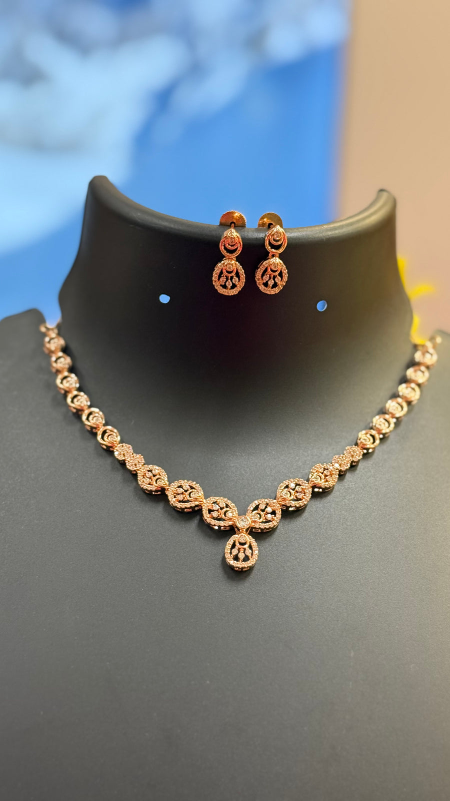 Simple Rose Gold party wear necklace set