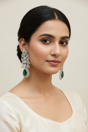 Silver Finish Earrings With Emerald