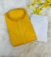 Plus size Yellow Rayon Chikankari Kurta sets