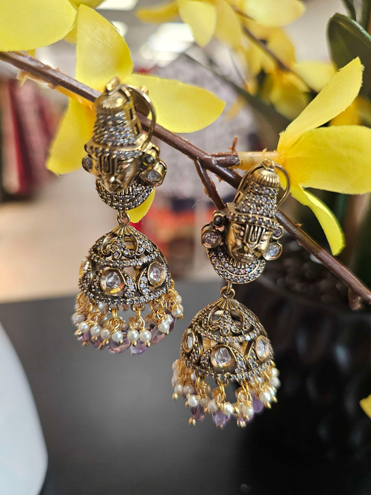 Purple-Temple Earrings - Lord Balaji Victorian earrings/jhumkas image 0