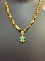 Micro Gold Polish CZ Necklace Set with Mint Green Stone