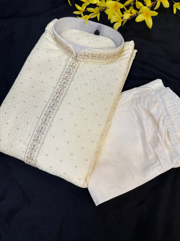 Premium Quality- Half White Color Men’s Wear Kurta Set