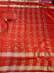 Rust orange Handloom saree with stitched blouse