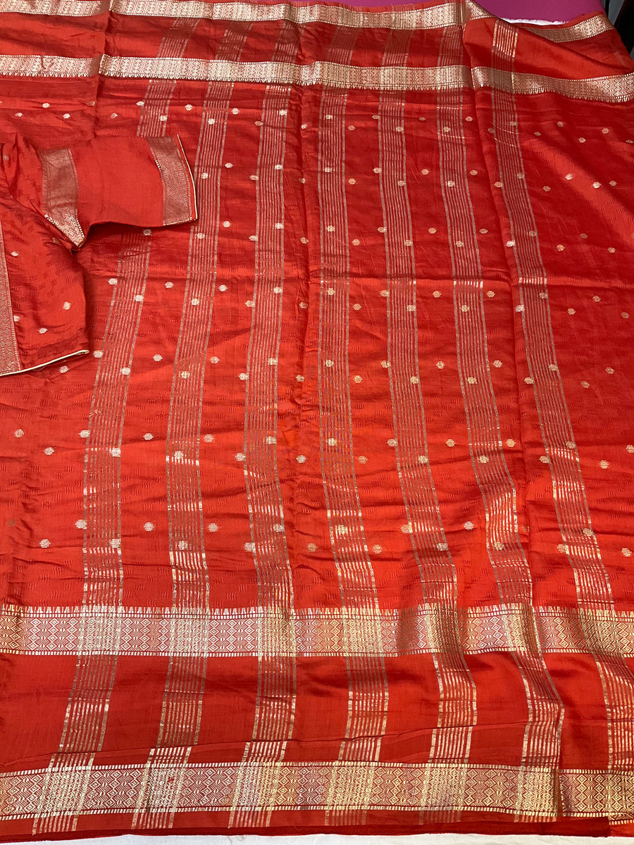 Rust orange Handloom saree with stitched blouse
