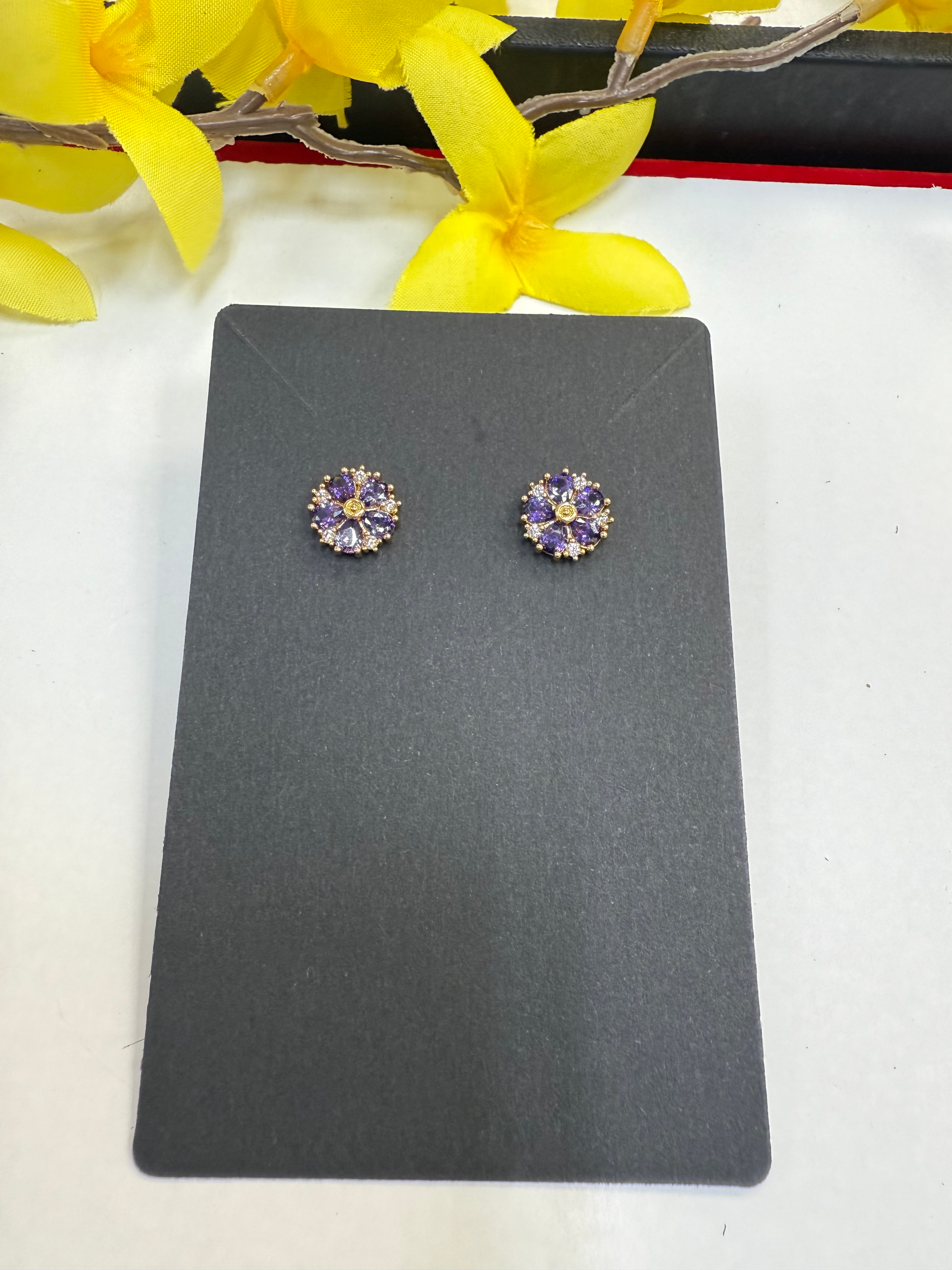 Flower Stud Earrings - AD stones image 2