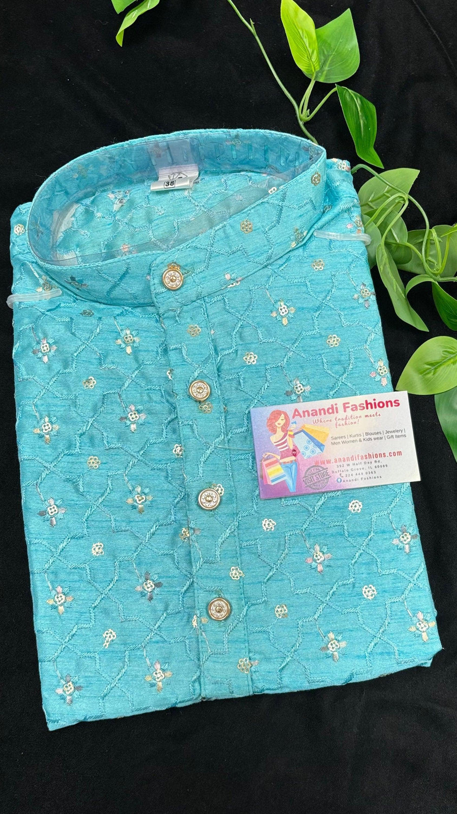 Mens Kurta - Kashmiri Silk Sequin Embroidery Work Men's Kurta