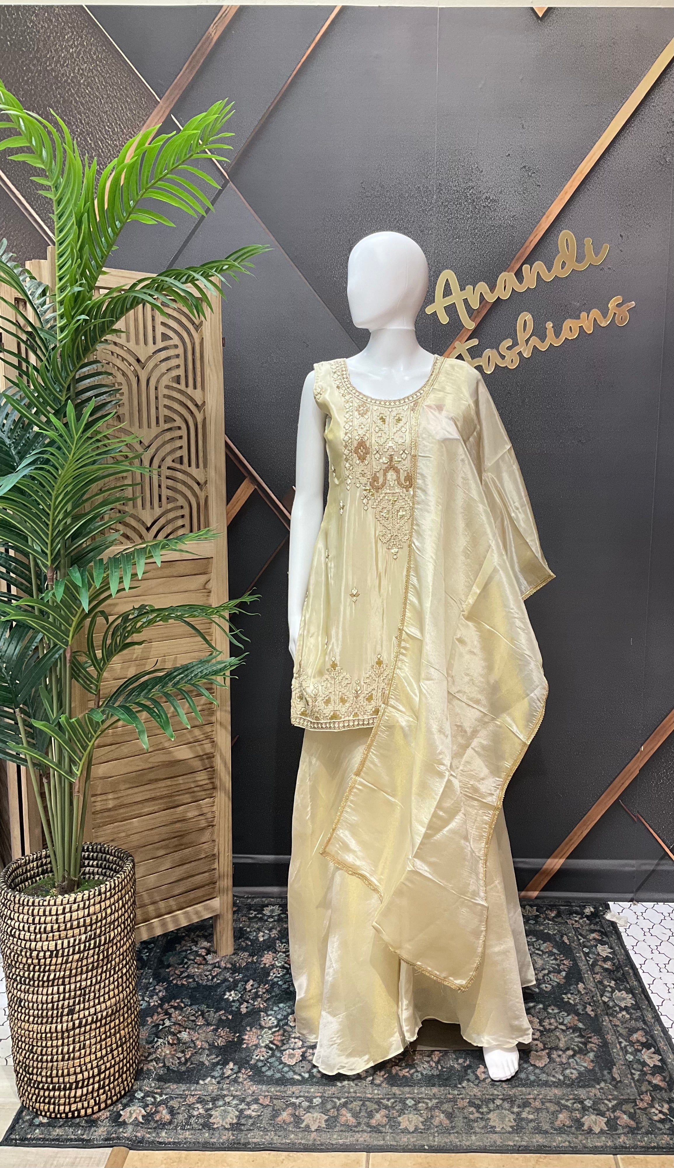 Gold Satin Silk Party Wear Palazzo set