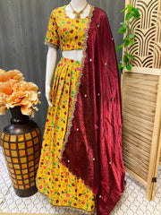 Yellow Kalamkari Half Saree Size 36 - Traditional Lehenga (fits upto 42)