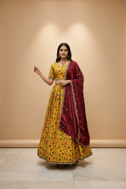 Teenage Girls Yellow Kalamkari Half Saree Set
