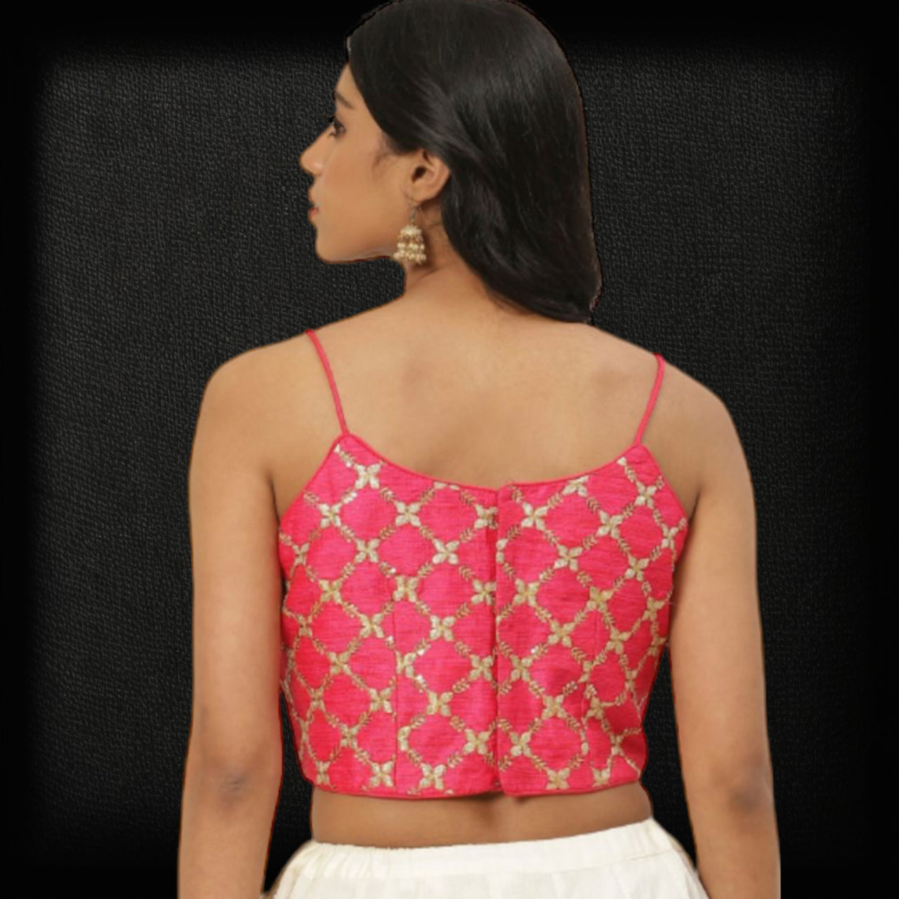 Sleeveless Blouses - Hot Pink Blouse with Intricate Work image 2