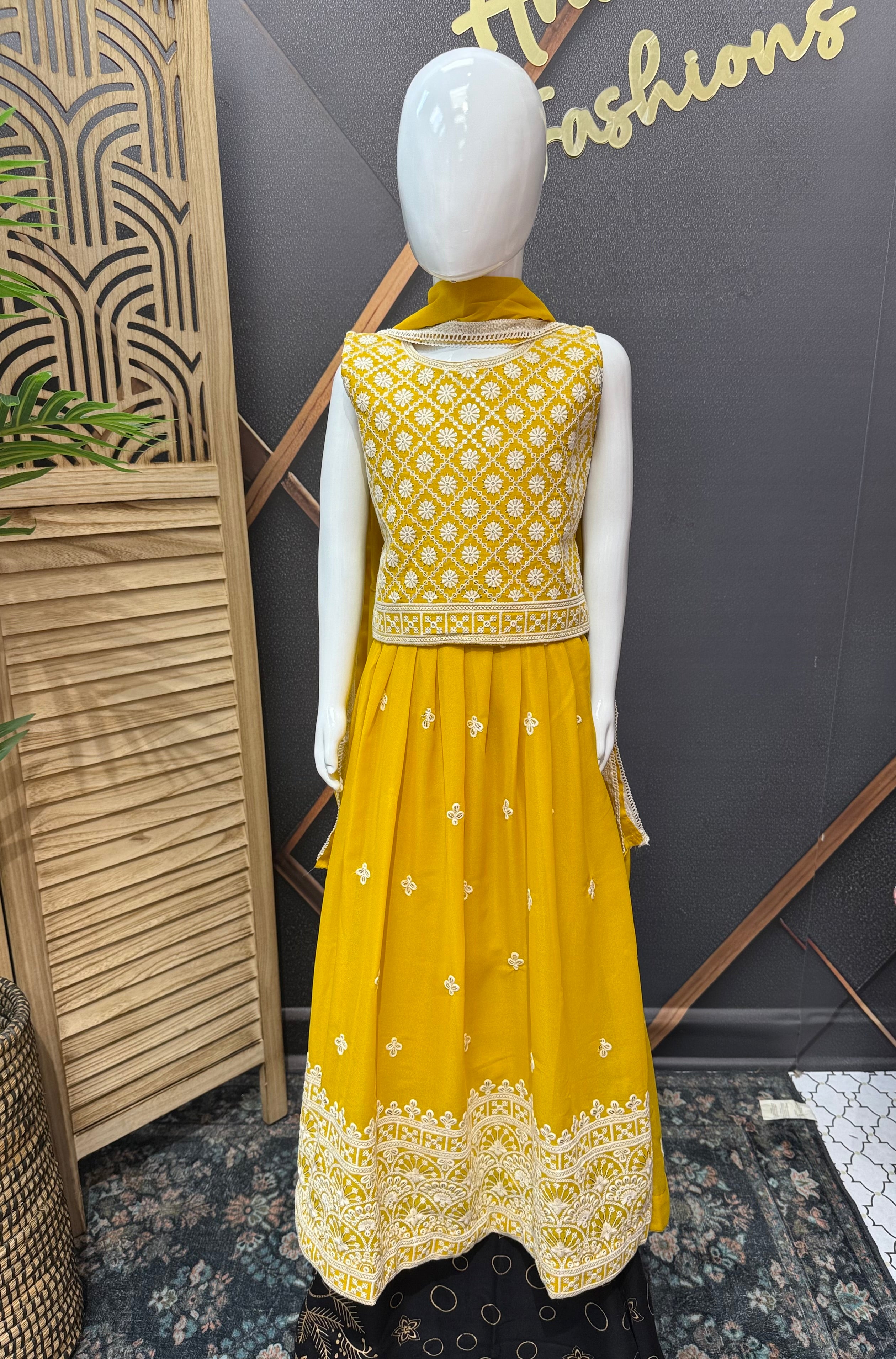 Little Girls - Yellow Satin Silk Lehenga set
