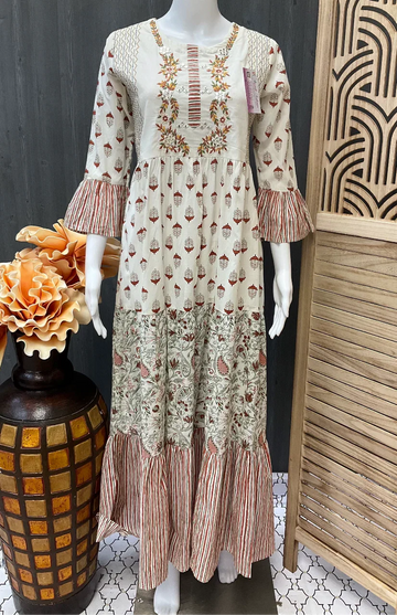 White Long Cotton Anarkali Kurti