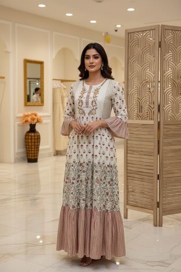 White Long Cotton Anarkali Kurti