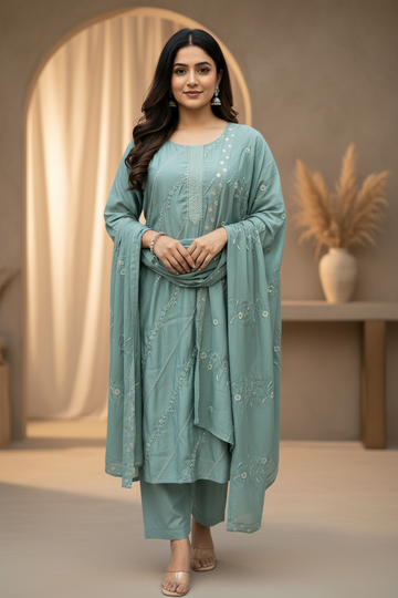 Plus Size Roman Silk Embroidery Kurti Set Size 44/46