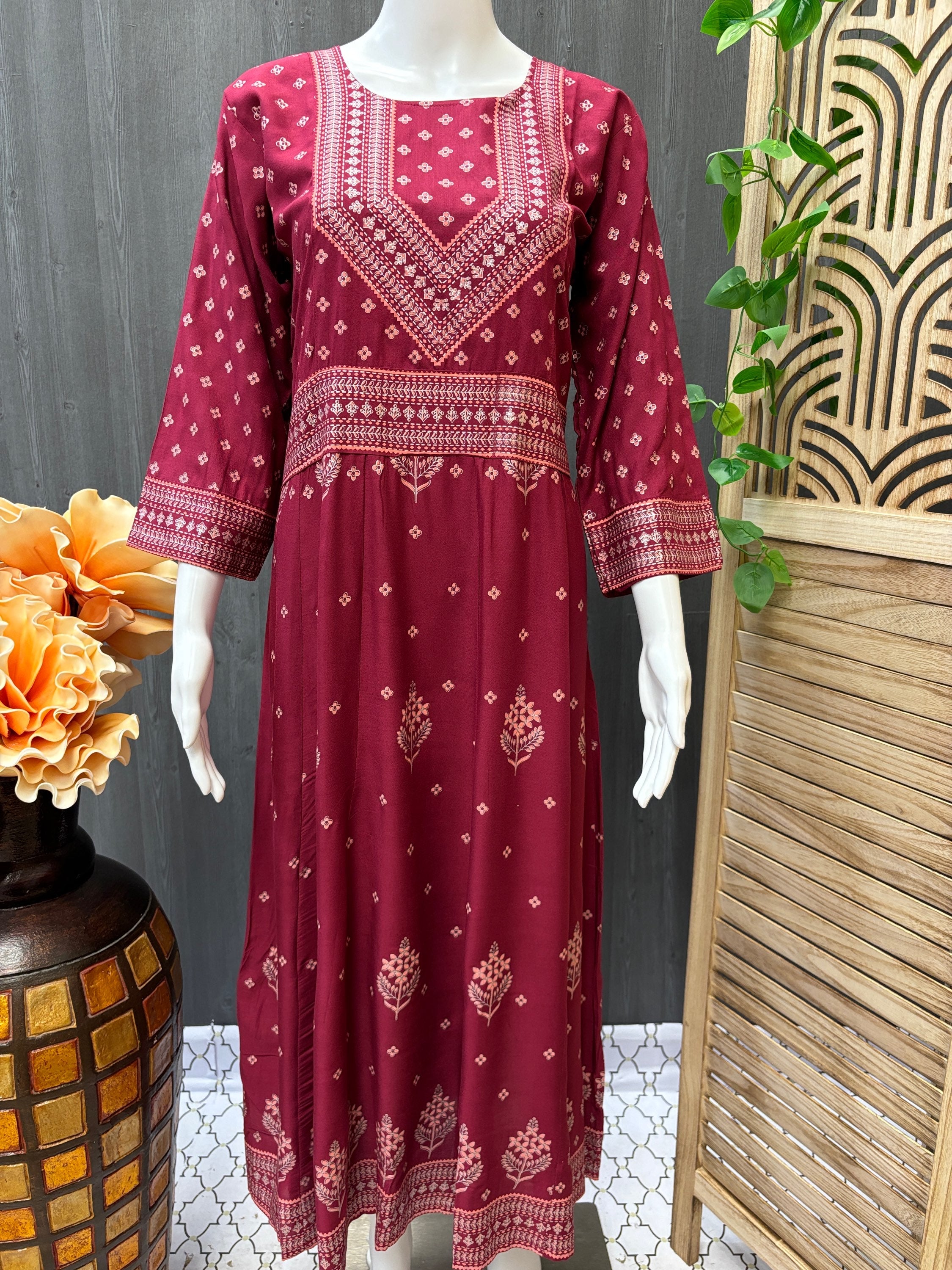 Long Kurti - Rayon print Anarkali Kurtis image 1