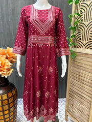 Long Kurti - Rayon print Anarkali Kurtis