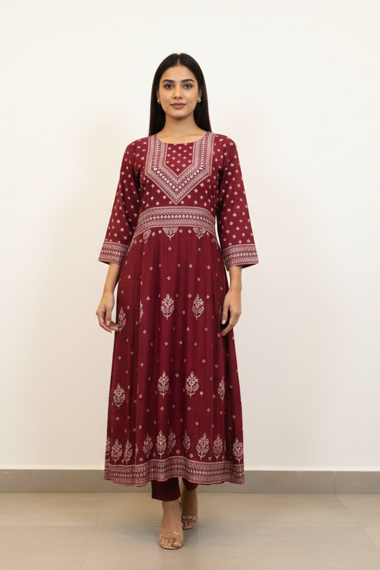 Long Kurti - Rayon print Anarkali Kurtis