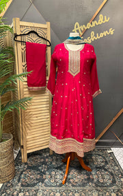 Plus Size Pink Anarkali Kurti Set Size 44/46 - Vichitra Silk Party Wear